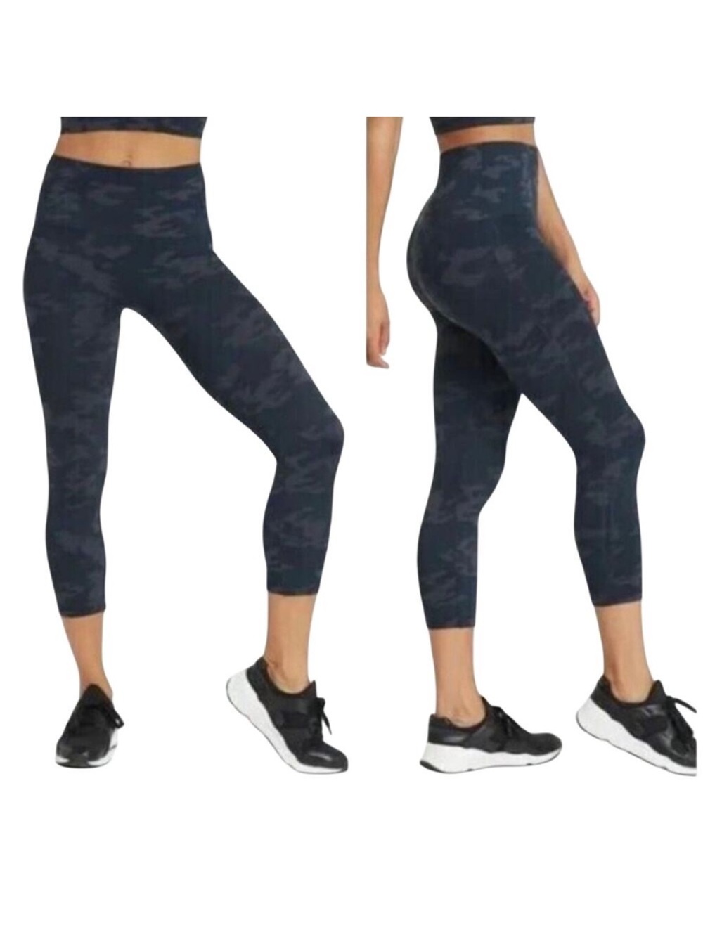 Spanx Camouflage Look At Me Now Seamless Crop Leggings Women's sz M Black Gray